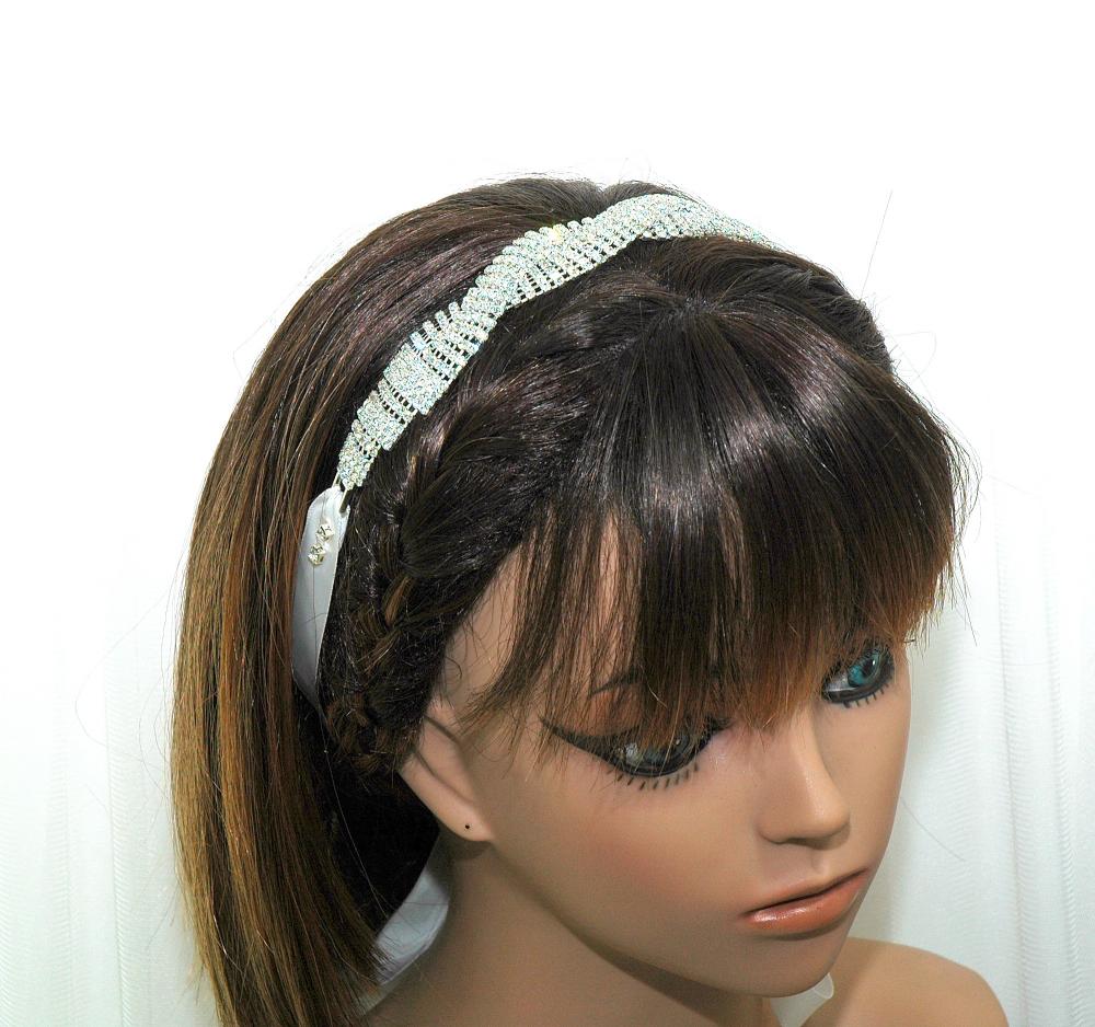 Bridal Headpiece - Bridal Ribbon Headband - Rhinestone Headpiece - Wedding Headband - Diamante Headpiece