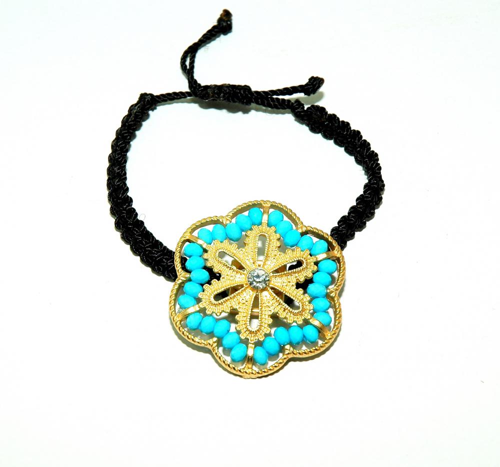 Black Ocean Inspired Macrame Bracelet - Sea shell Cham - Teens Jewelry - Turquoise Bracelet