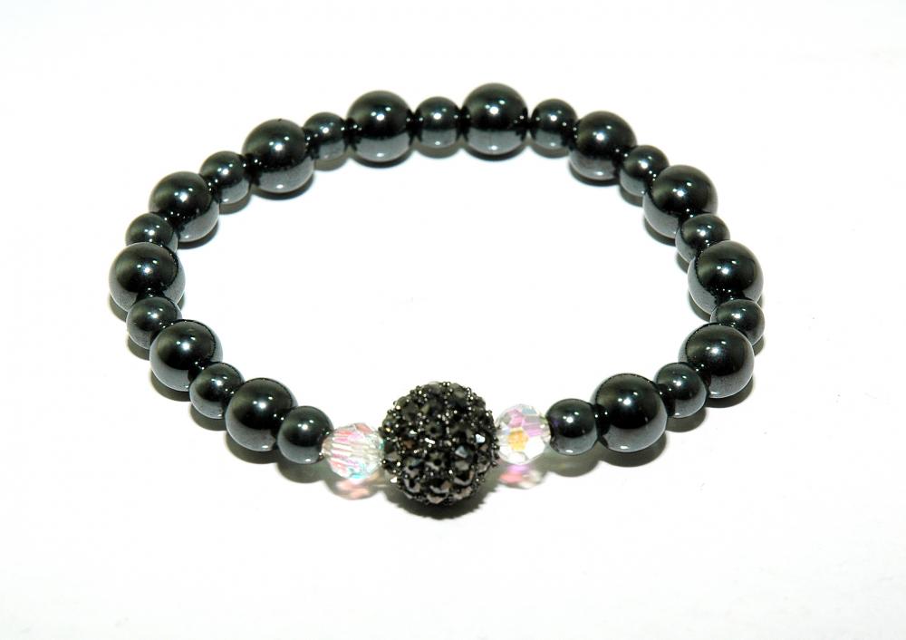 Gunmetal Hematite Pave Bead Bracelet - Hematite Beaded Bracelet - Stretch Bracelet - Diamante Teens Jewelry - Pave Crystal Bracelet