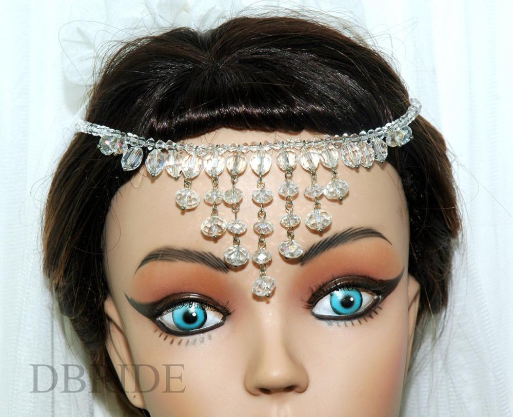 SALE Bridal Hair Fascinator Bridal Forehead band -Crystal Wedding Headpiece - 1920s Flapper - Wedding Hair Jewellery