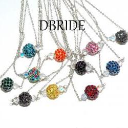 Pave Crystal Bead Necklace - Silver Necklace - Bridesmaids Jewelry - Any Color Bead - Bridal Necklace