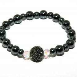 Gunmetal Hematite Pave Bead Bracelet - Hematite Beaded Bracelet - Stretch Bracelet - Diamante Teens Jewelry - Pave Crystal Bracelet