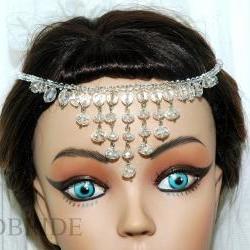 SALE Bridal Hair Fascinator Bridal Forehead band -Crystal Wedding Headpiece - 1920s Flapper - Wedding Hair Jewellery